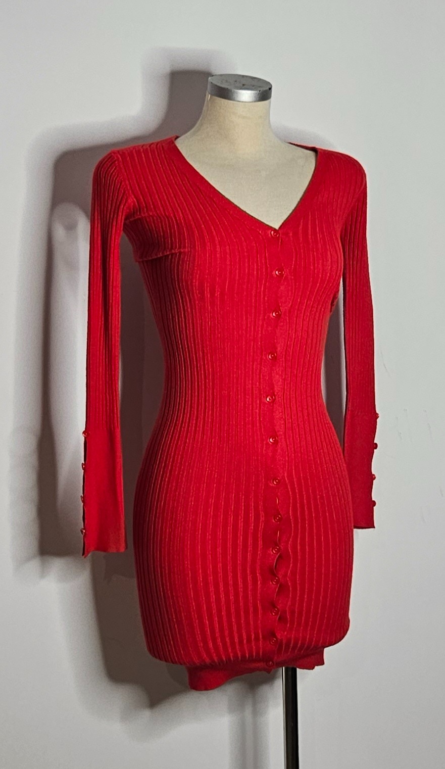 Vestido Canalé Botones Rojo